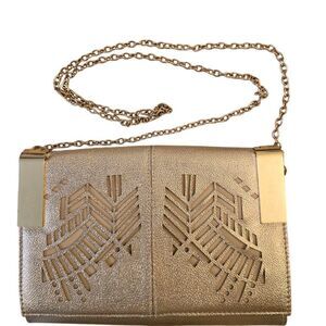 KATE LANDRY GOLD SHOULDER BAG CLUTCH TOP FLAP SNAP CLOSURE CHAIN STRAP